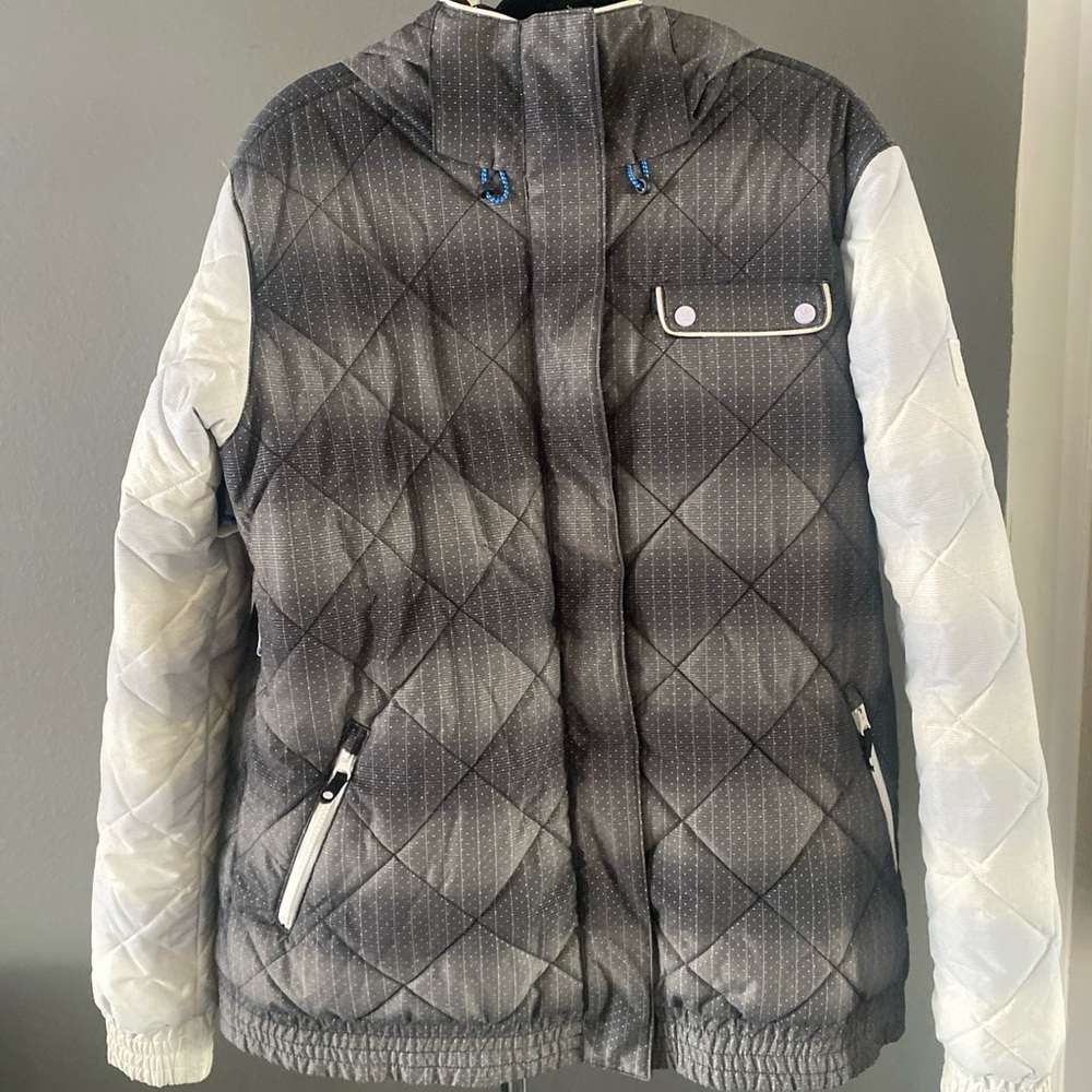 Pristine Adidas Womens Snowboard Coat Gray and White XL w/ RECCO safety tech